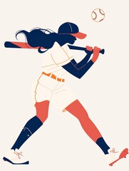 Affirmation Card: Woman Playing Softball, Minimalist Illustration Generative AI