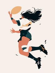Fototapeta na wymiar Affirmation Card: Woman Playing Rugby, Minimalist Aesthetic Illustration Generative AI