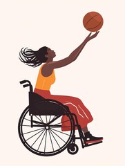 Fototapeta premium Affirming Illustration of a Female Wheelchair Basketball Player Generative AI