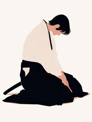 Minimalist Illustration of a Man Practicing Aikido Generative AI