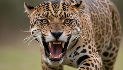 A-Jaguar-With-Its-Teeth-Bared-In-A-Fearsome-Snarl-Upscaled_4 - obrazy, fototapety, plakaty