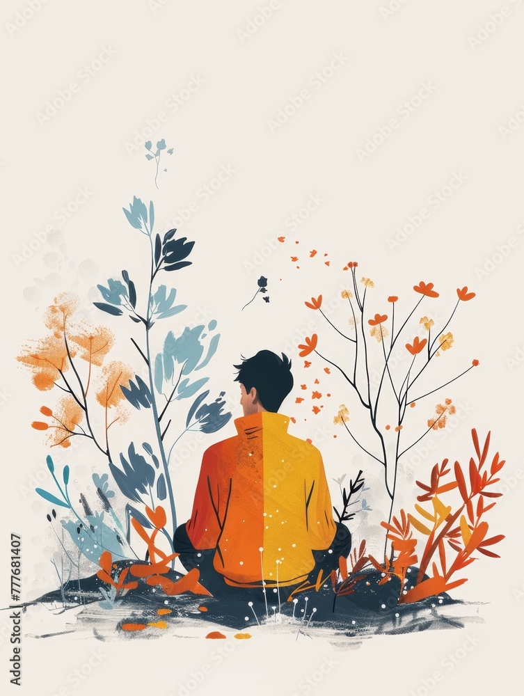 Aufkleber man practicing self-reflection: minimal illustration generative ai