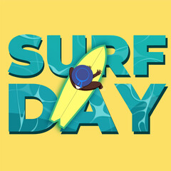 Surfing day. Social network post with a surfboard. Post design for Instagram