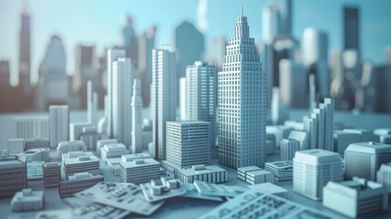 3D conceptual model of an urban skyline with skyscrapers
