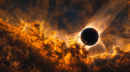 Annular solar eclipse on a dark sky background. Vertical close-up photography. Celestial event concept