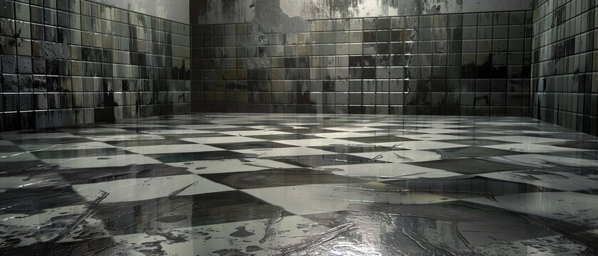 Prison shower. Old, dirty shower in prison for background.