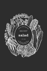 Green Vegetable Design Template. Vector Hand Drawn Healthy Leaf Salad Banner. Vintage Style Menu IllustrationOn Chalk Board. - 777684041