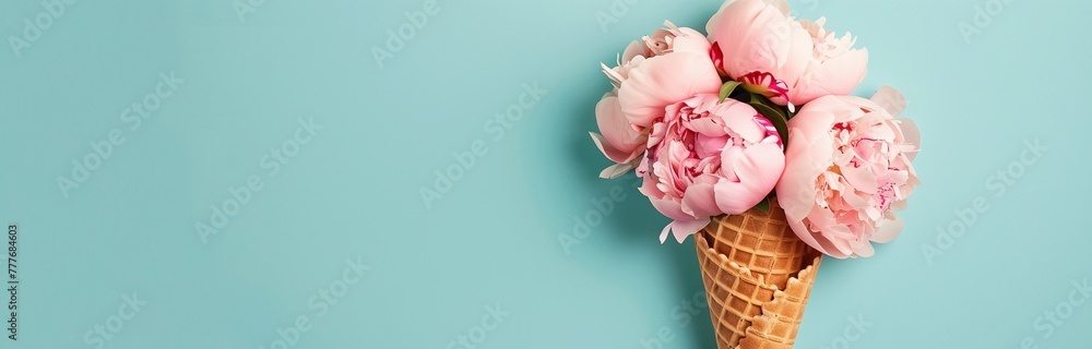 Canvas Prints beautiful bouquet of pink flowers in ice cream cone isolated on solid background 