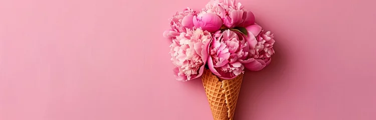 Foto auf Alu-Dibond beautiful bouquet of pink flowers in ice cream cone isolated on solid background  © Ivana