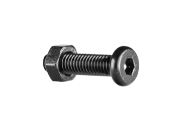 hex socket head screw with nut in black color on isolated white background close up