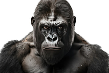 Magnificent Gorilla With Enormous Face and Luxuriant Mane. White or PNG Transparent Background.
