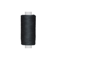 black spool of sewing thread isolated on white background close up