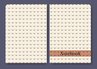 Workbook, notebook cover design. Beige background, childish doodle hearts art. Cover page with starry sky design. - 777686235
