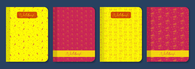 Bright colorful notebook cover collection. Diary design aesthetic sketch artwork illustration. - 777686263