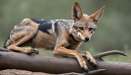 A-Jackal-With-Its-Paws-Resting-On-A-Fallen-Branch-Upscaled_5 - obrazy, fototapety, plakaty