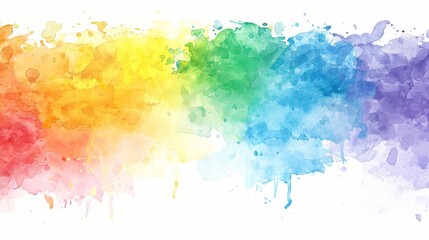 Rainbow Colored Paint Splattered on White Background