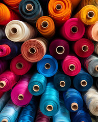 Bobines de fil pour couture de différentes couleurs vives, arrière-plan