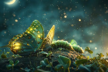 Butterfly caterpillars undergoing metamorphosis - obrazy, fototapety, plakaty