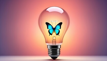 Colorful butterfly sitting on light bulb abstract power. Generate Ai 