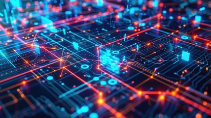 network diagram on a digital screen, highlighting optical amplifiers boosting signal strength across long distances