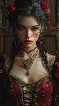 Courtesan afflicted by a grave, mysterious illness  Depict a beautiful courtesan suffering from a severe and enigmatic ailment
