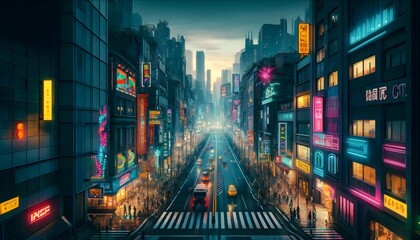 Dynamic Energy Of A Bustling City Street At Dusk