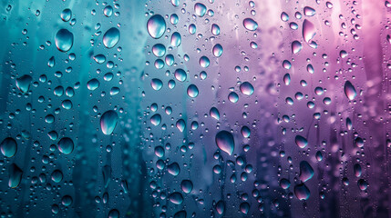 Raindrop Symphony on Glass - Gradient Blue to Purple Hue for Serene Backgrounds and Textured Water Droplet Wallpapers