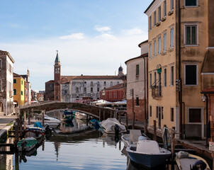 Church of Saint James Apostle with view of canal Vena nestled in charming town of Chioggia,...