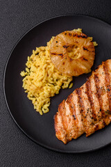 Delicious fresh grilled chicken fillet with spices and herbs