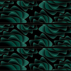 abstract magical technical futuristic background with waves and elements, dark natural atmosphere, modern futuristic design in black and dark green, dark wallpaper, seamless pattern in 3d with curves
