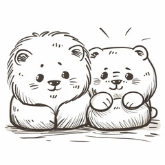 Cheerful Twin Cartoon Animals in Playful Sketch