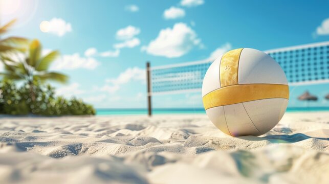 Volleyball ball sport on the beach sand at sunny day landscape. Generated AI image