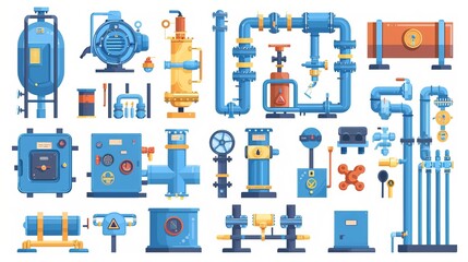 Flat Style Vector Set of Water Pipe System Details