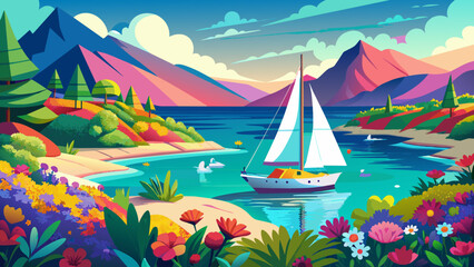 sailboat-wallpaper--coastal-scenery--mountain-land