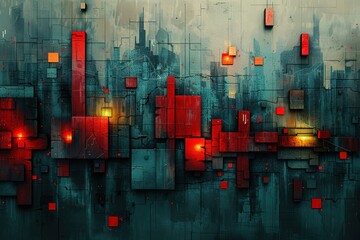 abstract geometric background with dark teal and red colors - Powered by Adobe