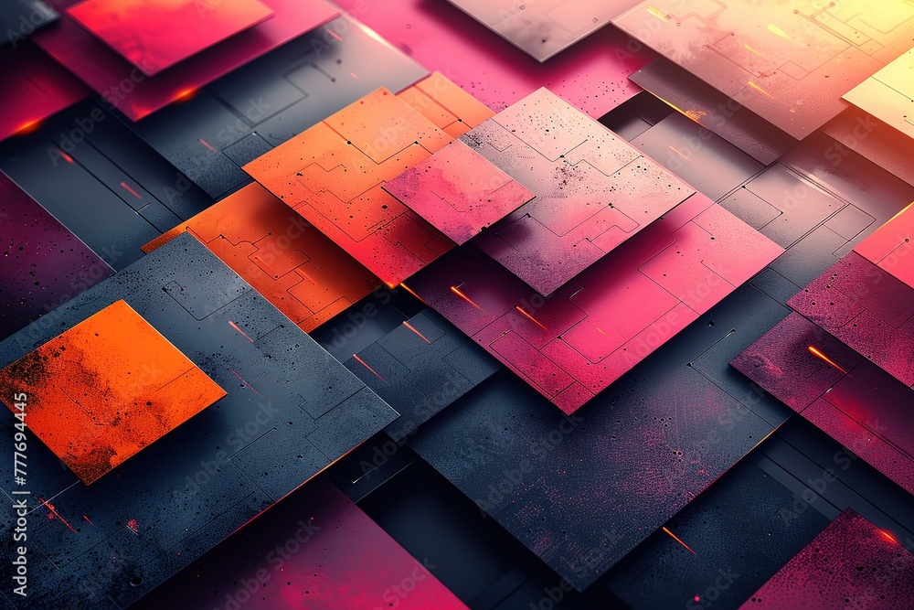 Poster a colorful image of squares and rectangles with a dark blue background