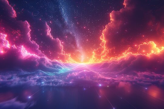 A vibrant background with neon lines radiating from the center - Powered by Adobe