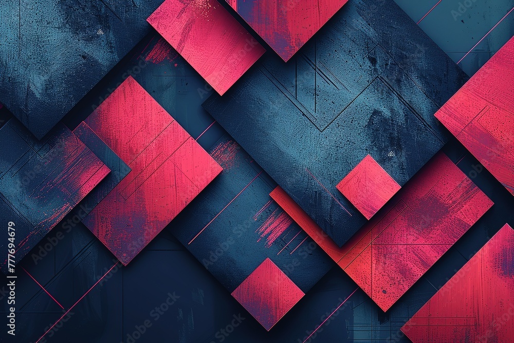 Poster a colorful abstract design made up of squares and triangles