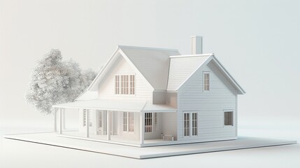 A conceptual 3D architectural model of a house displayed against a neutral background for project design.