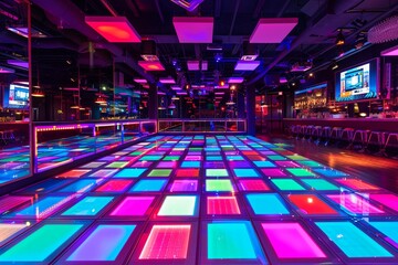 A dazzling array of colorful LED dance floor tiles