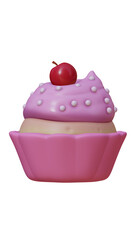 Cupcake with cherry topping and white sprinkles.