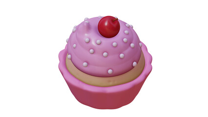 Cupcake with cherry topping and white sprinkles.