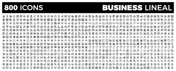 set of 800 Business web icons in Lineal style collection. Vector illustration. - obrazy, fototapety, plakaty