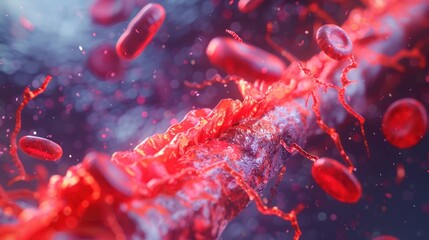 Macro microscopic virtual of human red blood cells medical concept. Generated AI image
