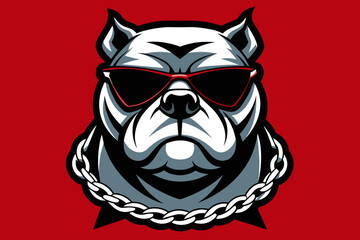 Sleek lines depict a bulldog's determined face, adorned with chains and sporting sunglasses for added attitude