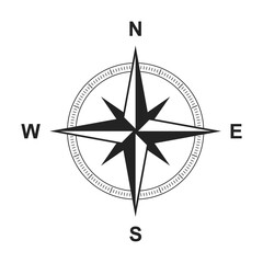 Vintage marine wind rose, nautical chart. Monochrome navigational compass with cardinal directions of North, East, South, West. - obrazy, fototapety, plakaty