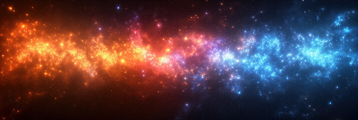 A cosmic blend of fiery oranges and cool blues, resembling a celestial event.