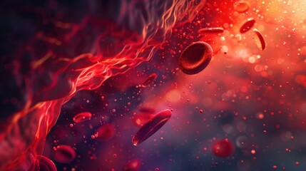 Macro microscopic virtual of human red blood cells medical concept. Generated AI image - obrazy, fototapety, plakaty