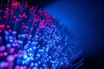 Conceptual multicolored image with short focal length fiber optic network cable for fast...
