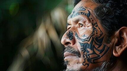 Heritage Narrated Through Ink: Portrait of a Person with Traditional Facial Tattoos